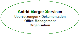 Ellipse:  
Astrid Berger Services
bersetzungen ▪ Dokumentation
Office Management
Organisation
